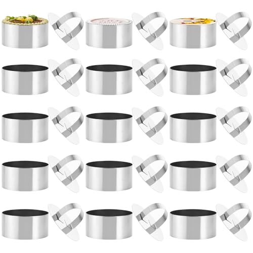 YAYODS 15 Stück Dessertringe Ø 8 cm - Servierringe Edelstahl Set - Anrichteringe Rund - Speiseringe Höhe 4 cm - Backringe Klein - Dessertring mit Lebensmittel Pressen - Kuchenring zum Backen, Kuchen von YAYODS
