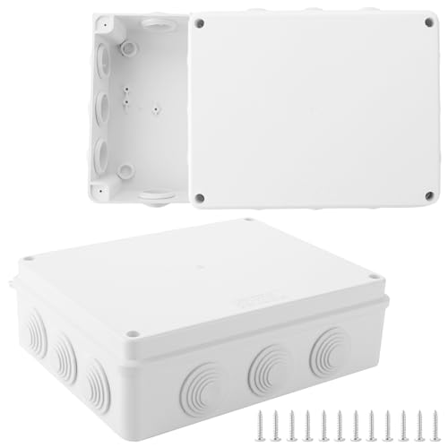 YAYODS 2 Stück Groß Verteilerdose Aufputz 255x200x80 mm - Abzweigdose Wasserdicht IP65 - ABS Kunststoff Abzweigkasten Aufputz - Feuchtraum Verteilerdose - Weiß Klemmdose - Kabelabzweigkasten von YAYODS