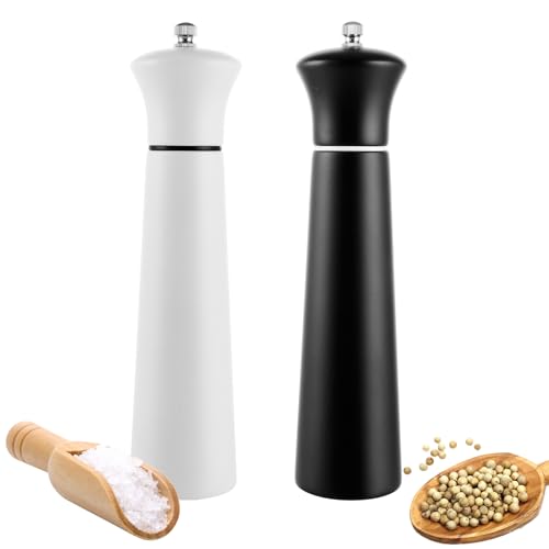 YAYODS 2 Stück Salz und Pfeffermühle Holz - Pfeffermühle Schwarz & Weiß - 22 cm Gewürzmühle mit Keramikmahlwerk - Pfeffer Salz Mühlenset - Salz und Pfefferstreuer für Pfeffer, Chilli von YAYODS