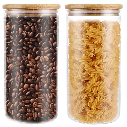 YAYODS 2 Stück Vorratsdosen Glas mit Deckel - 1600ml Vorratsdosen mit Deckel Luftdicht Groß - Vorratsgläser mit Holzdeckel - Vorratsglas mit Deckel für Kaffeebohnen, Spaghetti, Mehl, Sugar von YAYODS
