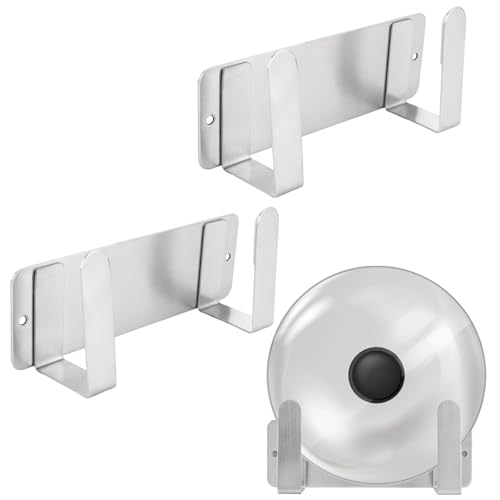 YAYODS 3 Stück Topfdeckelhalter Wand - Topfdeckelhalter Schranktür - Selbstklebender Pot Lid Holder - Platzsparende Topfdeckel Aufbewahrung - Wandmontage Deckelhalter Küche Silber von YAYODS