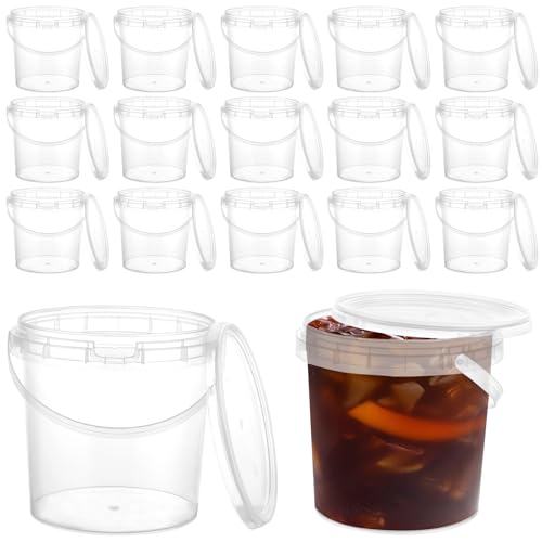 YAYODS 30 Stück Eimer mit Deckel 1L Luftdicht - 35oz Wiederverwendbare Kunststoffbehälter mit Deckel, Auslaufsicher Kunststoffbecher für Lebensmittel - Plastikbecher mit Deckel für Suppen, Snacks von YAYODS