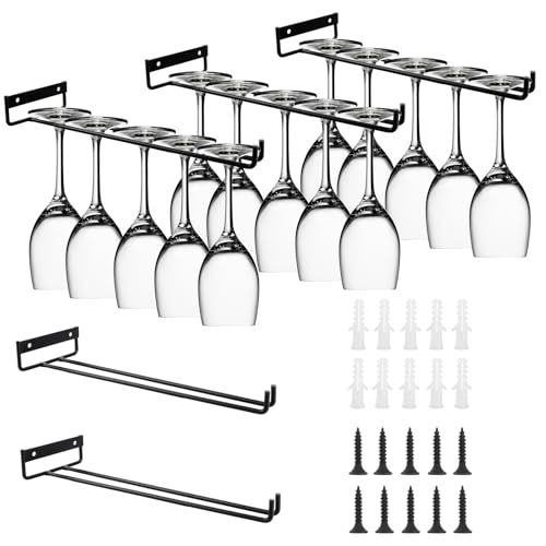 YAYODS 5 Stück Weinglashalter Hängend aus Metall - 30cm Gläserhalter mit Schrauben - Weinglas Halterung Regal Schwarz - Weinglas Halter für Küche, Schrank, Bar, Restaurant von YAYODS