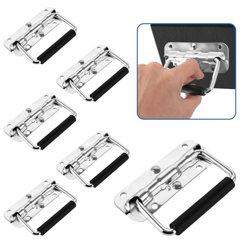 YAYODS 6 Stück Gefedert Kistengriff - Edelstahl Klappgriff 110MM Tragegriff, Klappbar Silber Klappgriffe mit Isolierter Gummigriffabdeckung - Hardware Boxen Griff Tragegriffe für Kisten Toolbox Tür von YAYODS