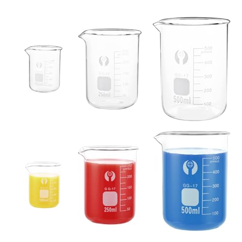 YAYODS 6 Stück Messbecher Glas - Becherglas 500ml 250 ml 100 ml - Laborglas - Borosilikatglas Messbecher Set - Messbecher Hitzebeständig - Meßbecher mit Graduierung - Glasmessbecher für Labor, Schule YAYODS 6 Stück Messbecher Glas - Becherglas 500ml 250 ml 100 ml - Laborglas - Borosilikatglas Messbecher Set - Messbecher Hitzebeständig - Meßbecher mit Graduierung - Glasmessbecher für Labor, Schule von YAYODS