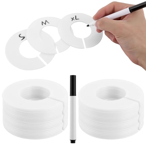 YAYODS 60 Stück Runde Schrankteiler aus Kunststoff, 9CM Grössentrenner mit Markierstift, Größenfinder Beschreibbar und Wiederverwendbar - Kleiderbügel Größenreiter, Kleidergrößen Teiler zum Sortieren YAYODS 60 Stück Runde Schrankteiler aus Kunststoff, 9CM Grössentrenner mit Markierstift, Größenfinder Beschreibbar und Wiederverwendbar - Kleiderbügel Größenreiter, Kleidergrößen Teiler zum Sortieren von YAYODS