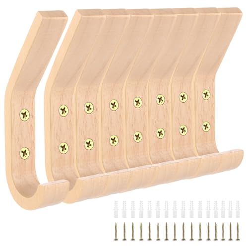 YAYODS 8 Stück Garderobenhaken Holz - 15,5 x 5,5 x 2,5cm J Typ Kleiderhaken Holz - Wandhaken Eiche Material Jackenhalter Wand - Kleiderhacken für Flure, Garderoben, Schlafzimmer und Badezimmer von YAYODS