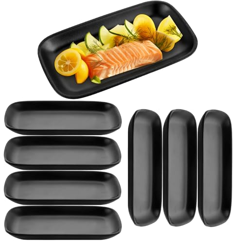 YAYODS 8 Stück Sushi Teller - 15.5x9x2cm Servierplatte Schwarz - Kleine Teller Eckig - Vorspeisenteller Dessertteller Melamin - Mehrweg Servierteller für Fleisch, Antipasti, Sushi, Gericht von YAYODS