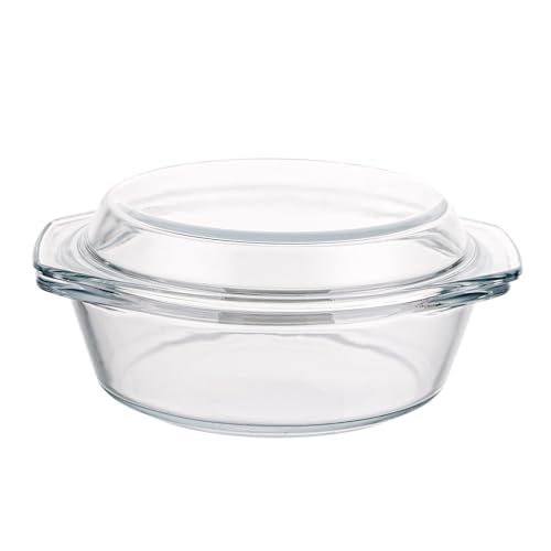 YAYODS Glas Auflaufform mit Deckel - 650 ML Kleine Auflaufform Runde - 17.5 cm Mikrowellengeschirr Glas mit Deckel Rund - Ofenfest Glasbräter mit Griffen für Obstsalat, Fleisch, Mikrowelle, Backofen von YAYODS