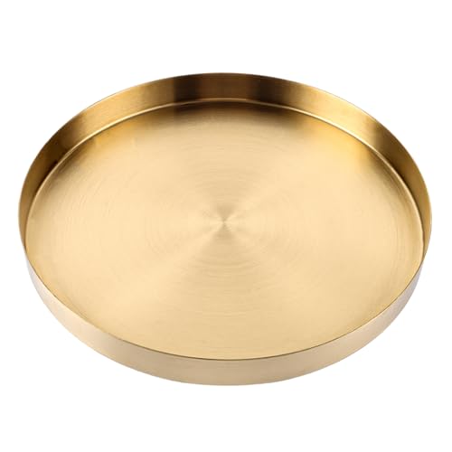 YAYODS Tablett Rund Gold 30 cm - Goldenes Deko Tablett - Edelstahl Tablett Klein für Schmuck, Tischdekoration, Kosmetik, Kerzen von YAYODS
