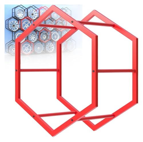 Reifenfelgen-Präsentationsständer，Reifenregal， Felgen Reifen Rack Felge Halter Dreieck Hexagon Kleine Reifen Display Rack Ersatz Reifen Organizer(RedUnitFrame) von YAYREC