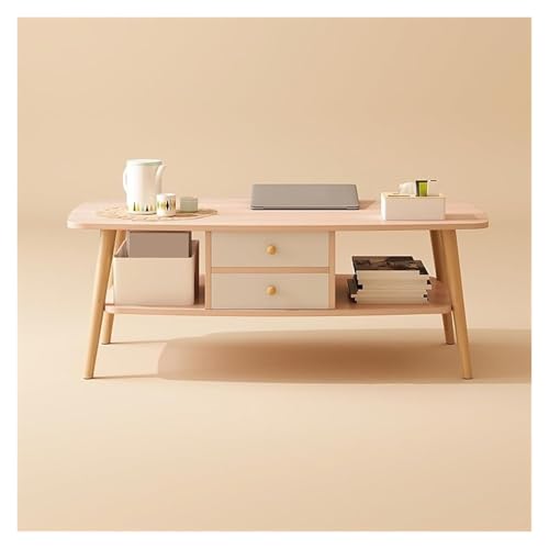 YAYREC Couchtisch，Teetisch，Tisch in der Mitte， Couchtische Moderner Couchtisch aus Holz, minimalistischer Flurtisch mit offenem Ablagefach und 2 Schubladen(Natural) von YAYREC
