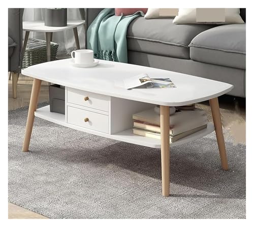 YAYREC Couchtisch，Teetisch，Tisch in der Mitte， Couchtische Moderner Couchtisch aus Holz, minimalistischer Flurtisch mit offenem Ablagefach und 2 Schubladen(White) von YAYREC