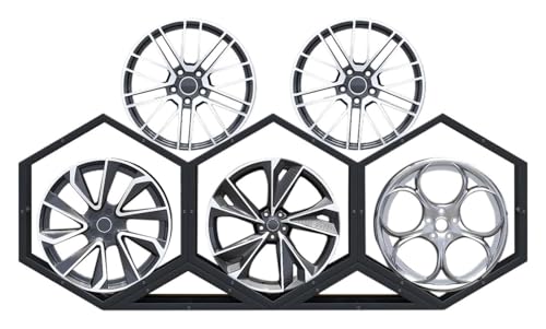 YAYREC Reifenfelgen-Präsentationsständer，Reifenregal， Felgen-Reifenständer for die Garage, Heimmesse, Autowerkstatt, bodenstehender Reifen-Sechseck-Displayständer(3+2) von YAYREC