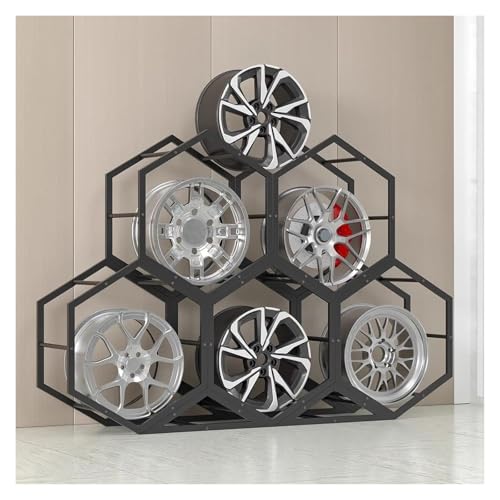YAYREC Reifenfelgen-Präsentationsständer，Reifenregal， Felgen-Reifenständer for die Garage, Heimmesse, Autowerkstatt, bodenstehender Reifen-Sechseck-Displayständer(5+2) von YAYREC
