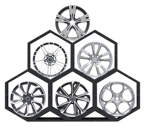 YAYREC Reifenfelgen-Präsentationsständer，Reifenregal， Felgen-Reifenständer for die Garage, Heimmesse, Autowerkstatt, bodenstehender Reifen-Sechseck-Displayständer(5+2) von YAYREC