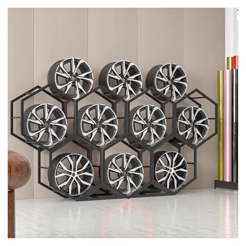 YAYREC Reifenfelgen-Präsentationsständer，Reifenregal， Felgen-Reifenständer for die Garage, Heimmesse, Autowerkstatt, bodenstehender Reifen-Sechseck-Displayständer(7+2) von YAYREC