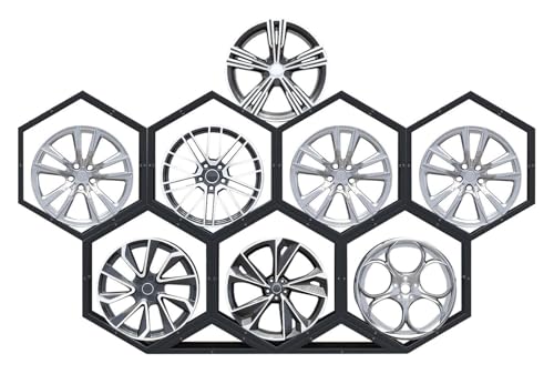 YAYREC Reifenfelgen-Präsentationsständer，Reifenregal， Felgen-Reifenständer for die Garage, Heimmesse, Autowerkstatt, bodenstehender Reifen-Sechseck-Displayständer(7+2) von YAYREC