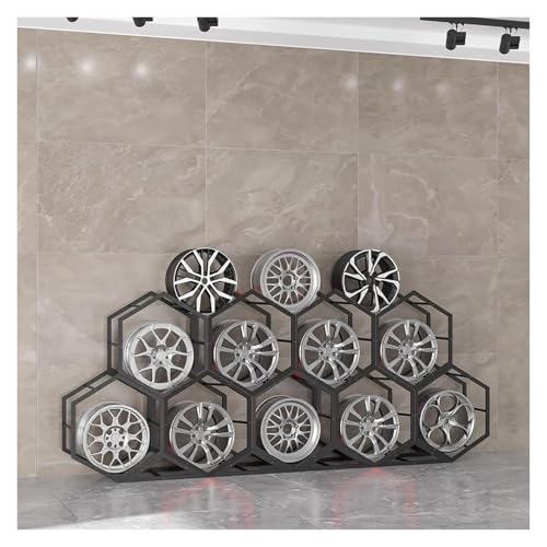 YAYREC Reifenfelgen-Präsentationsständer，Reifenregal， Felgen-Reifenständer for die Garage, Heimmesse, Autowerkstatt, bodenstehender Reifen-Sechseck-Displayständer(9+4) von YAYREC