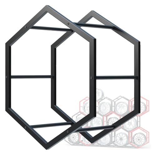 YAYREC Reifenfelgen-Präsentationsständer，Reifenregal， Felgen-Reifenständer for die Garage, Heimmesse, Autowerkstatt, bodenstehender Reifen-Sechseck-Displayständer(BlackUnitFrame) von YAYREC