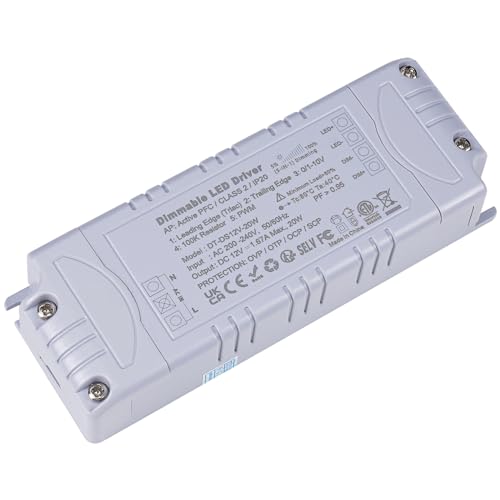 YAYZA ! LED Trafo 12V Dimmbar 20W IP44 1660mA TRIAC Klein LED Transformator, 230V Auf 12V DC Treiber, Kein LED-Flimmern, Kein Rauschen Dimmbar Netzteil, für Lampen G4, MR11, GU5.3 von YAYZA!