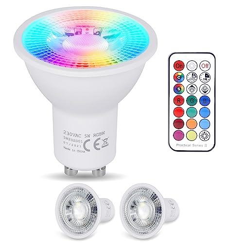 YAYZA! GU10 LED Farbwechsel Lampe, 5W Dimmbar Warmweiß Glühbirne(3000K), 450LM RGB Spot Licht, 120 Farbens, 5 Modi, RGB Birne mit Fernbedienung, für Schienenleuchte, Downlights(2 Stück)… von YAYZA!