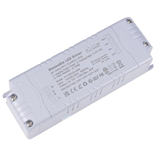 YAYZA! LED Dimmbar Netzteil 12V 40W, LED Driver IP44 3300mA TRIAC Klein Transfo, 230V AC Auf 12V DC Treiber, Kein Flimmern, Kein Rauschen, für Lampen G4, MR11, GU5.3 (40 Watt) von YAYZA!