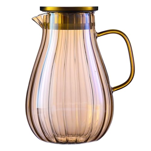 1.8L Champagnerfarbe Glaskaraffe Karaffe Glas Mit Deckel und Griff Wasserkaraffe aus Borosilikatglas für DIY Getränke Saft Tee Milch 1.8L Champagnerfarbe Glaskaraffe Karaffe Glas Mit Deckel und Griff Wasserkaraffe aus Borosilikatglas für DIY Getränke Saft Tee Milch von YAZEDLOP