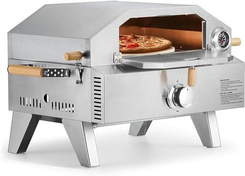 Edelstahl -Outdoor -Pizzaofen, Edelstahlpizzaofen 2 In 1 Mit Thermometer, Kalte Touchgriffe, Aufbewahrungstasche von YAZGAN
