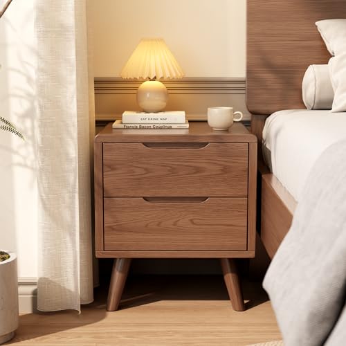 Nachttisch aus Massivholz, Walnussholz, mit Schubladen, moderner Nachttisch mit Stauraum, Holz-Nachttisch, kleiner Nachttisch für Schlafzimmer, Wohnzimmer, Büro, Nachttisch aus Walnussholz von YAZIFIRSTLY