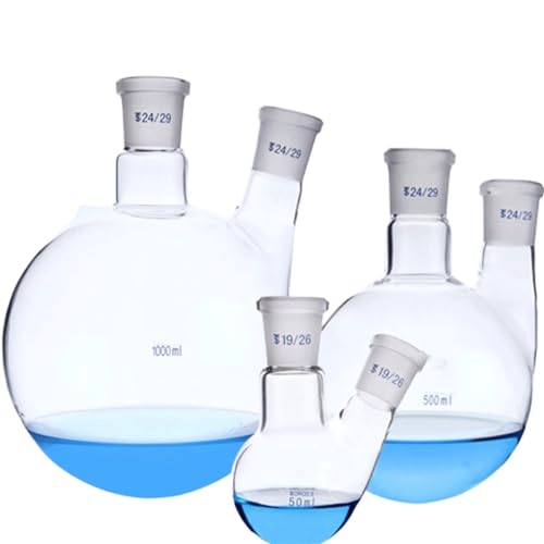 Glas Becherglas, Rundbodenkolben， 2-Hals-Reaktionskolben aus Glas, 19/26, 24/29, 29/32 Gelenke, 100–2000 ml, Laborglas(Y 2000ml 24-24) von YBAAKZIIR