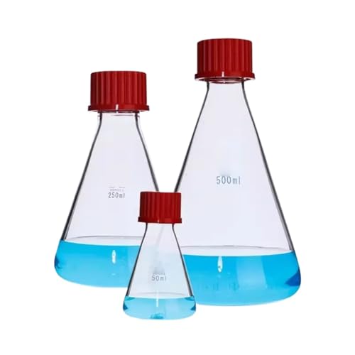Glas Becherglas, Rundbodenkolben， 2er-Pack Erlenmeyerkolben aus Glas mit Schraubverschluss und Seidenverschluss, 50–500 ml (mehrere Größen)(250ml) von YBAAKZIIR
