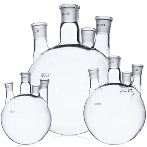 Glas Becherglas, Rundbodenkolben， 4-Hals-Reaktionskolben aus Borosilikatglas, 100 ml/250 ml/500 ml/1000 ml/2000 ml, mehrere Größen, Laborglaswaren(250ml 24-24-24-14) von YBAAKZIIR