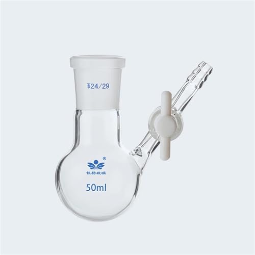 Glas Becherglas, Rundbodenkolben， Kugelförmiger Reaktionskolben aus Borosilikatglas mit PTFE-Kolben, 25ml bis 1000ml, mehrere Größen(25ml caliber19) von YBAAKZIIR