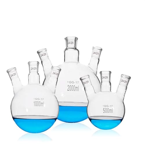 Glas Becherglas, Rundbodenkolben， Labor-3-Sitzer-Kolben, Borosilikatglas, 50–2000 ml, abgeschrägt/gerade, mehrere Größen(250ml 19x3) von YBAAKZIIR
