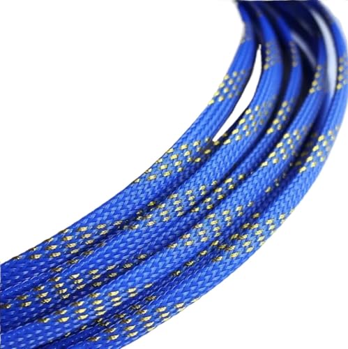 Kabelschützer Draht ， 3MM 4MM 6MM 8MM 10MM 12MM 16MM Flache Ärmel Geflochtene Erweiterbar Kabel Draht Schlangenhaut Sleeving(Blue Golden,16MM-10 METERS) von YBAAKZIIR