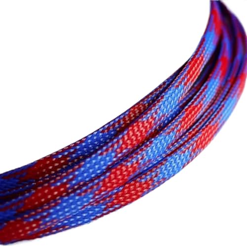 Kabelschützer Draht ， 3MM 4MM 6MM 8MM 10MM 12MM 16MM Flache Ärmel Geflochtene Erweiterbar Kabel Draht Schlangenhaut Sleeving(Blue Red,6MM-20 METERS) von YBAAKZIIR
