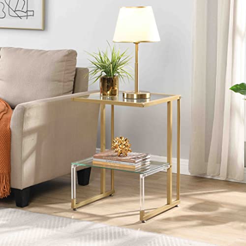 YBAAKZIIR Beistelltisch aus Acryl, Moderner Wohnzimmer-Beistelltisch aus Acryl in C-Form, Sofa-Nachttisch aus gehärtetem Glas(Gold) von YBAAKZIIR
