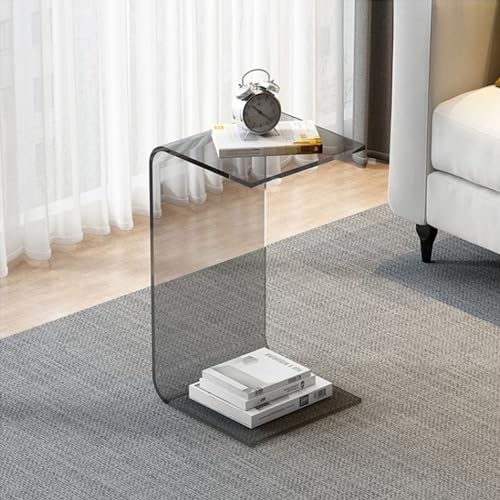 YBAAKZIIR Beistelltisch aus Acryl, Schlafzimmer C-förmiger Nachttisch, transparenter Beistelltisch(Gris,18 * 26in(30 * 65cm)) von YBAAKZIIR
