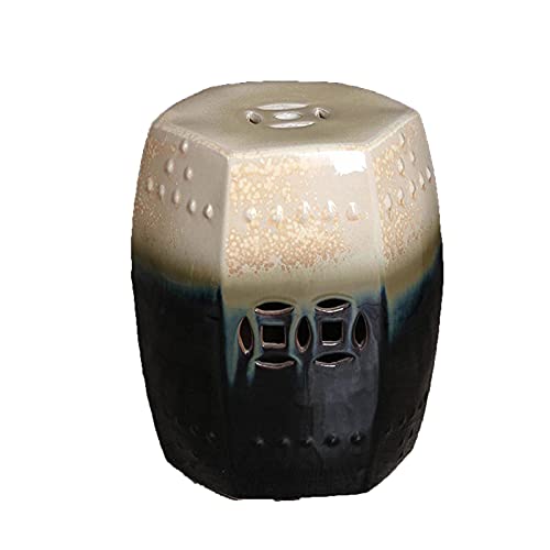 YBAAKZIIR Keramik-Gartenhocker, Keramik-Garten-Trommelhocker, Mehrfarbig, 40 x 28 cm(Black) von YBAAKZIIR