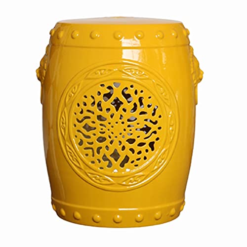 YBAAKZIIR Keramik-Gartenhocker, Keramik-Garten-Trommelhocker 45x38cm Mehrfarbig(Yellow) von YBAAKZIIR