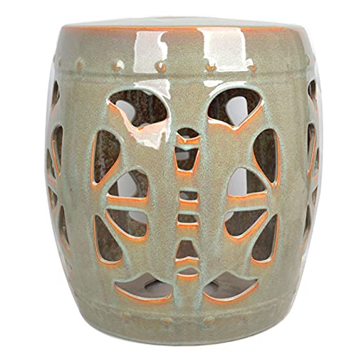 YBAAKZIIR Keramik-Gartenhocker, Keramik Trommel Gartenhocker Mehrfarbig 45x30cm(White) von YBAAKZIIR