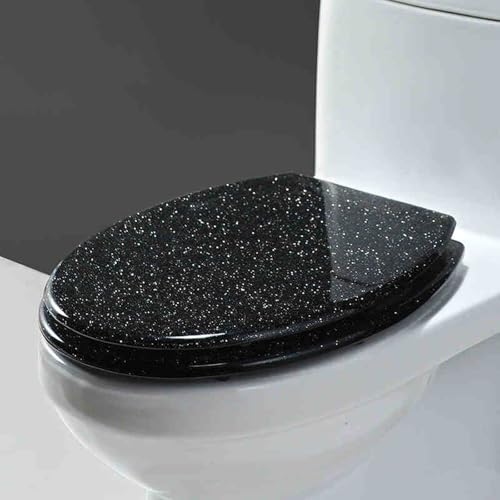 weich geschlossener Toilettensitz, Glitzer-Beschichtung, langsam schließender, schnell freigebender Harz-Toilettensitz, multicolor, 36 x 42 cm(Black) von YBAAKZIIR