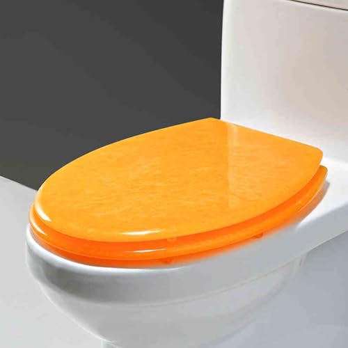 weich geschlossener Toilettensitz, Glitzer-Beschichtung, langsam schließender, schnell freigebender Harz-Toilettensitz, multicolor, 36 x 42 cm(Orange) von YBAAKZIIR