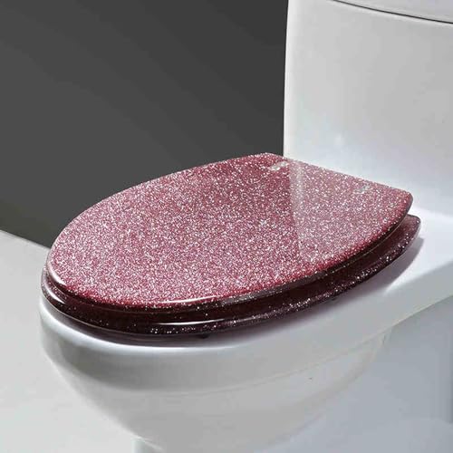 weich geschlossener Toilettensitz, Glitzer-Beschichtung, langsam schließender, schnell freigebender Harz-Toilettensitz, multicolor, 36 x 42 cm(Pink) von YBAAKZIIR