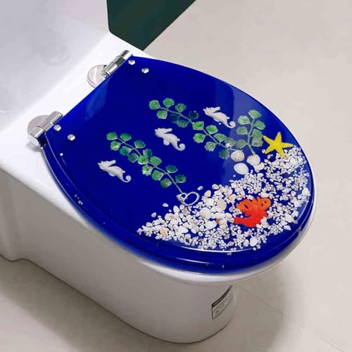 weich geschlossener Toilettensitz, Toilettensitz aus Harz mit Absenkautomatik, mehrfarbig, 43 x 36 cm, for UV-Toiletten in O-Form(Style-17) von YBAAKZIIR