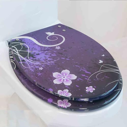 weich geschlossener Toilettensitz, Toilettensitz aus Harz mit Absenkautomatik, mehrfarbig, 43 x 36 cm, for UV-Toiletten in O-Form(Style-22) von YBAAKZIIR