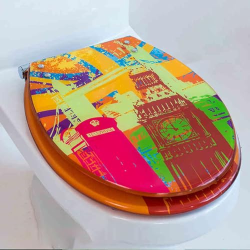 weich geschlossener Toilettensitz, Toilettensitz aus Harz mit Absenkautomatik, mehrfarbig, 43 x 36 cm, for UV-Toiletten in O-Form(Style-23) von YBAAKZIIR
