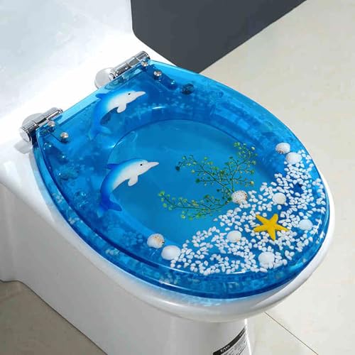 weich geschlossener Toilettensitz, Toilettensitz aus Harz mit Absenkautomatik, mehrfarbig, 43 x 36 cm, for UV-Toiletten in O-Form(Style-8) von YBAAKZIIR