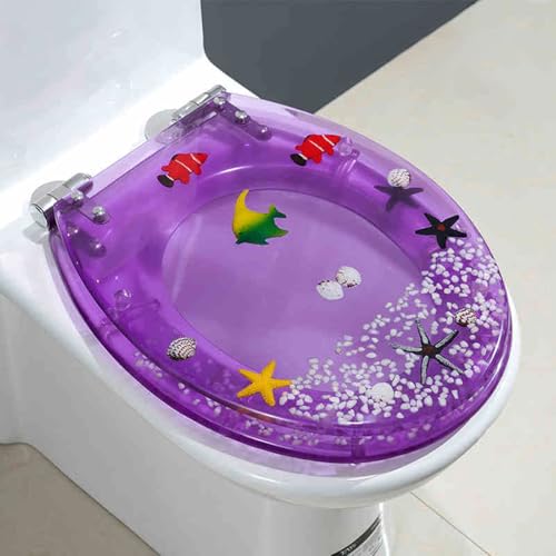 weich geschlossener Toilettensitz, Toilettensitz aus Harz mit Absenkautomatik und Schnellverschluss for Toiletten des Typs UVO, 42 x 34 cm(Style-12) von YBAAKZIIR
